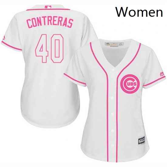 Womens Majestic Chicago Cubs 40 Willson Contreras Replica White Fashion MLB Jersey